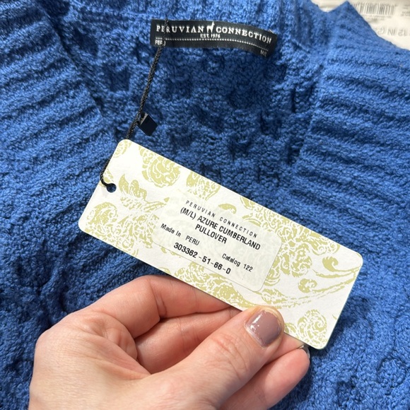 *NEW* PERUVIAN CONNECTION CUMBERLAND PULLOVER SWEATER AZURE BLUE - Picture 12 of 13